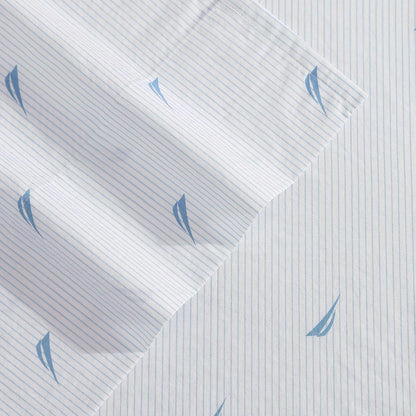 Nautica - Juego de sábanas de algodón percal con Funda de Almohada a Juego, crujiente y Fresco, Esencial para recámara (Rayas náuticas, Azul pálido)