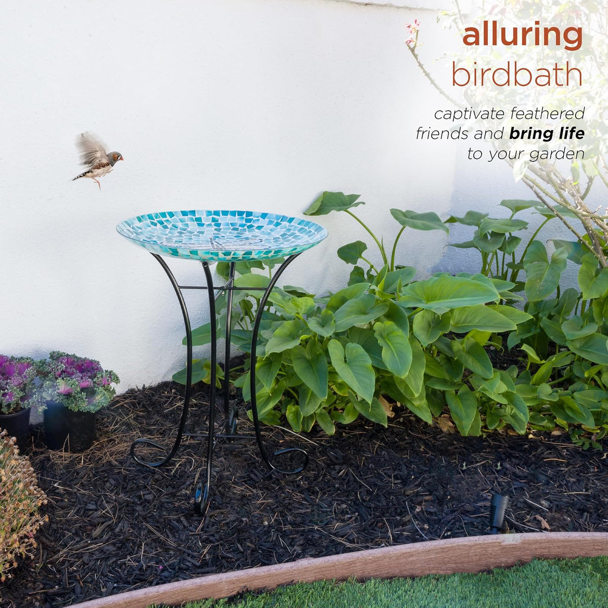 Alpine Corporation 24" Tall Outdoor Mosaic Dragonfly Glass Birdbath Bowl with Metal Stand