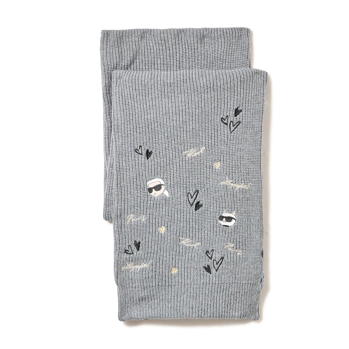 KARL LAGERFELD Embroidered Karl Hearts Winder Scarf Bufanda de moda Mujer