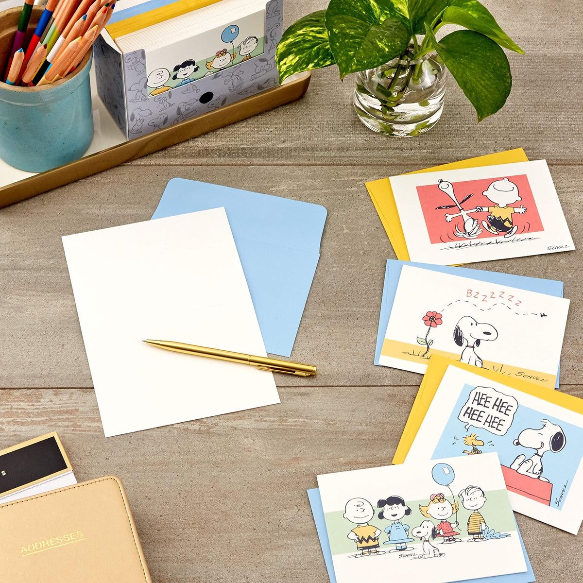 Hallmark Peanuts - Surtido de tarjetas en blanco, 70 aniversario (40 tarjetas de notas con sobres)