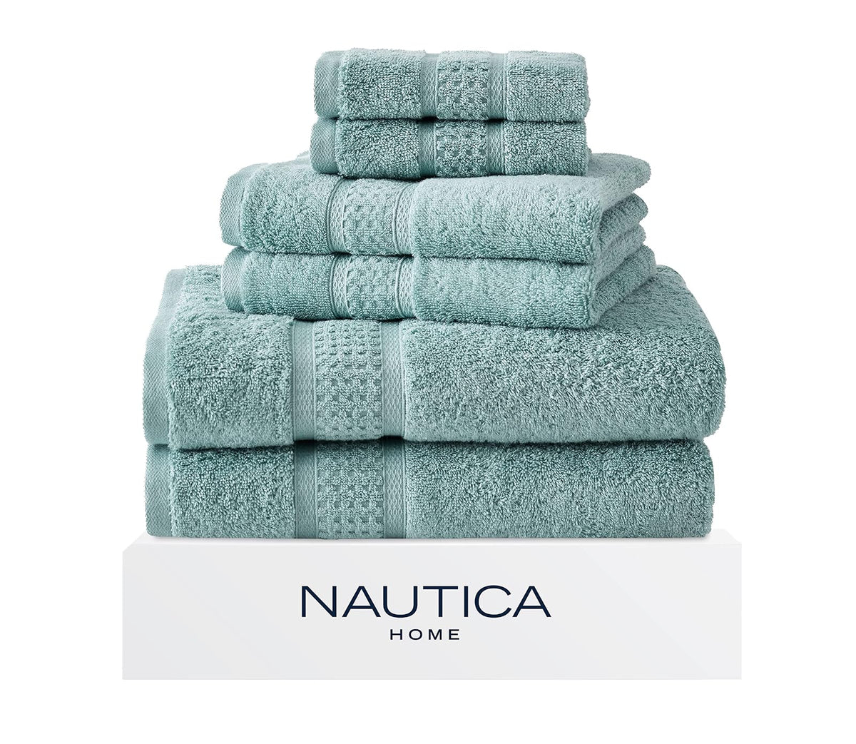 Nautica - Toallas de baño, 100% algodón Suave y Absorbente, Resistentes a la decoloración y construcción Cero torsión, Toallas de baño de Peso Medio (Turquesa océano, 6 Piezas) - 6 Piezas - Turquesa Oceane