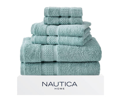 Nautica - Toallas de baño, 100% algodón Suave y Absorbente, Resistentes a la decoloración y construcción Cero torsión, Toallas de baño de Peso Medio (Turquesa océano, 6 Piezas) - 6 Piezas - Turquesa Oceane