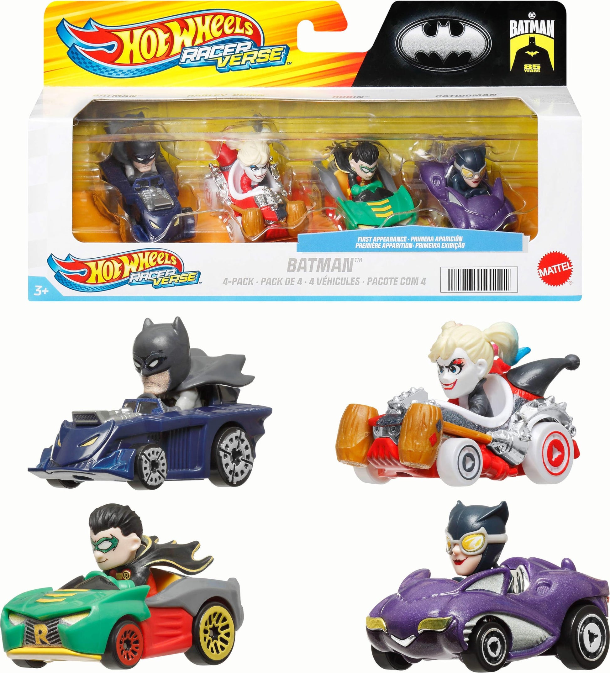 Hot Wheels RacerVerse Vehículo de Juguete Cuatro Autos de Carrera DC para niños de 3 años en adelante