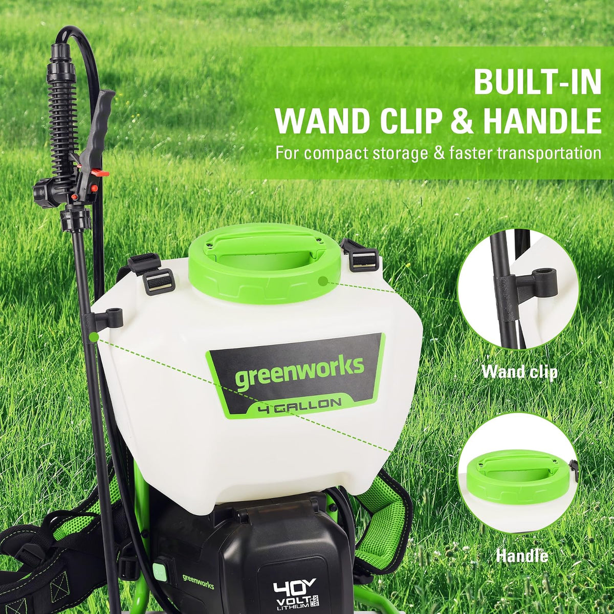 Greenworks Rociador inalámbrico de Mochila de 40 V (4 galones/5 puntas/25 pies) para desmalezar, rociar y Limpiar, Solo Herramienta