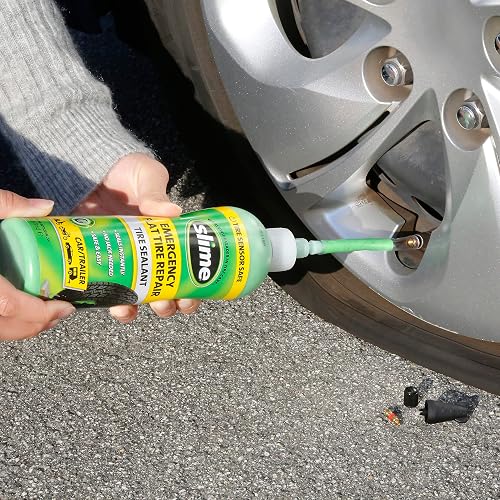 Slime 10011 Sellador de Reparación de Pinchazos de Neumáticos Planos para Vehículos de Carretera Automóviles y Remolques No Tóxico Ecológico 473ml