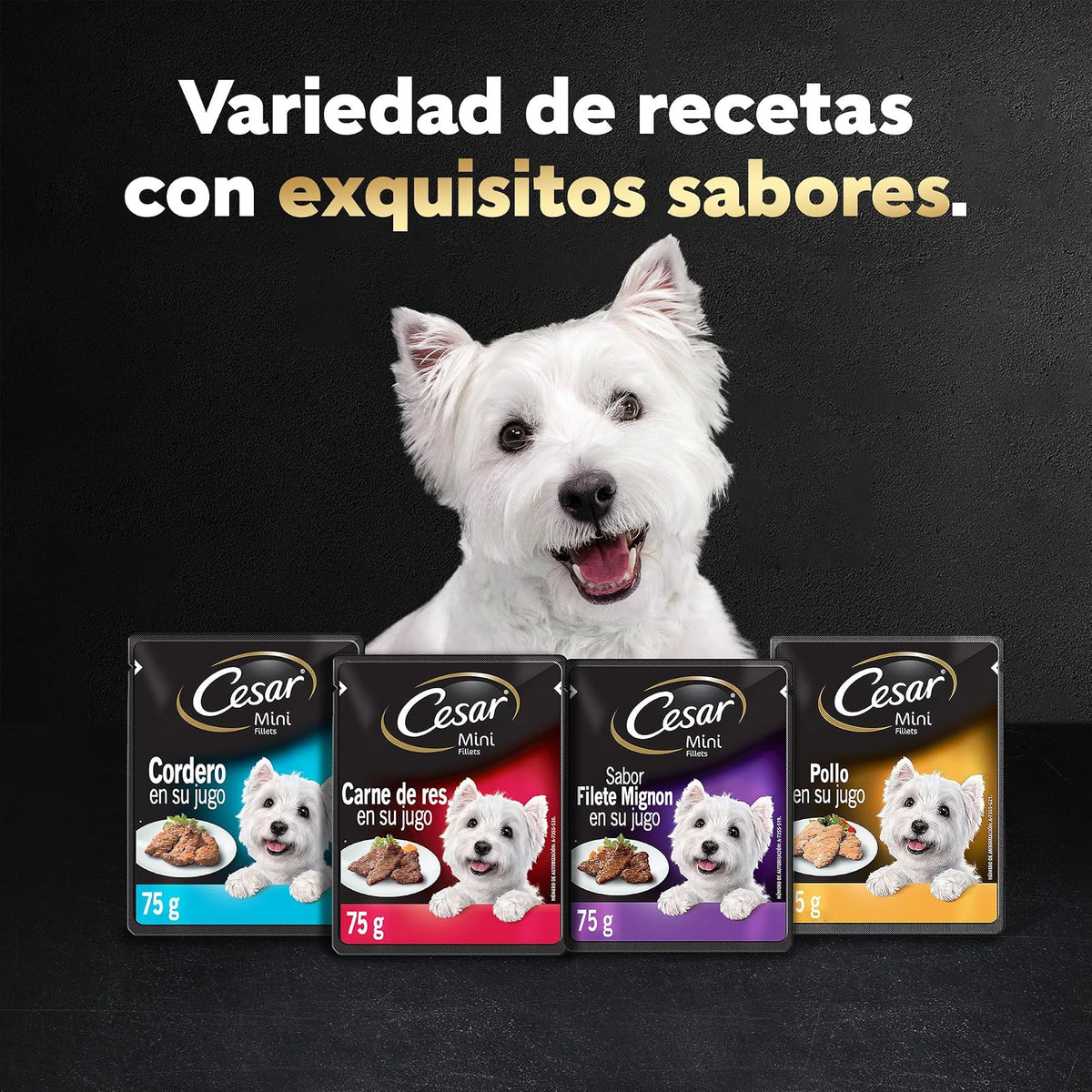 Cesar - Sobres de Alimento para Perros Adultos, Sabor Cordero y Vegetales, 75g c/u., Paquete de 24 Sobres