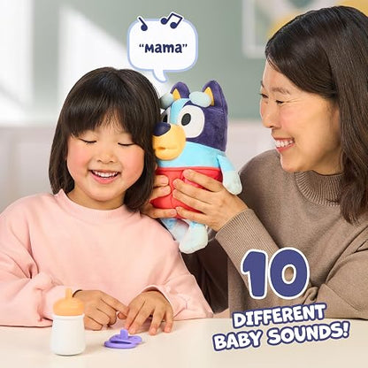 Bluey Care and Cuddle - Juguete de Peluche Suave para bebé, 11 Pulgadas, Juguete electrónico Interactivo de Peluche con 10 Sonidos Diferentes, Juguetes Suaves para niños a Partir de 3 años