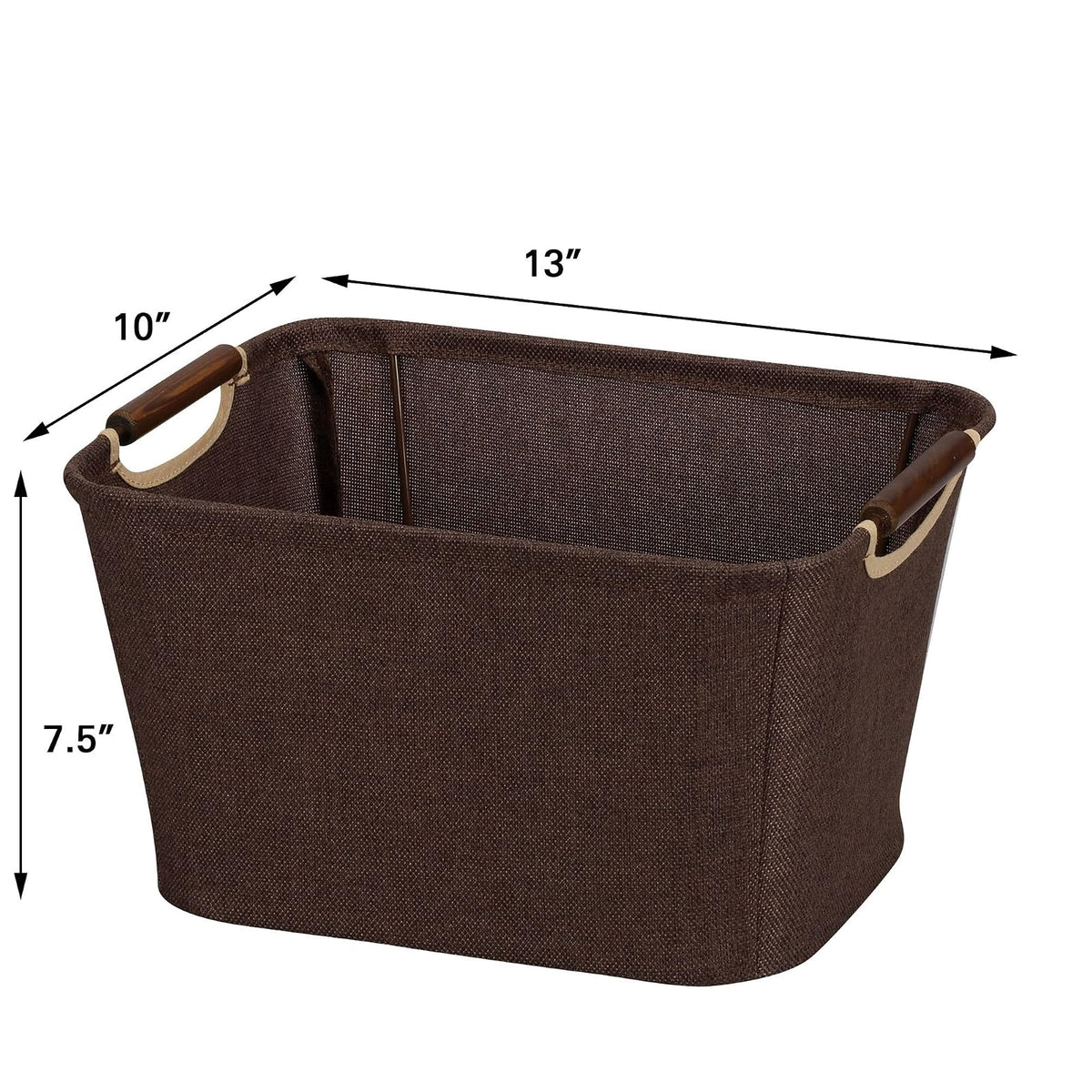 Household Essentials Small Tapered Storage Bin with Wood Handles, Coffee Linen