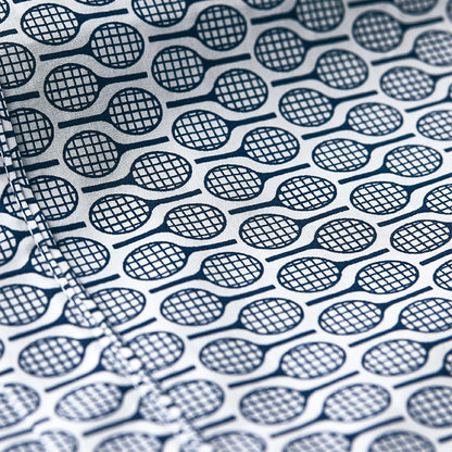 Lacoste Racquets - Sábana de 4 Piezas 100% algodón percal – Fresco, crujiente, Mate y Duradero, Certificado Oeko-Tex, Estampado, Azul Marino, tamaño matrimonial