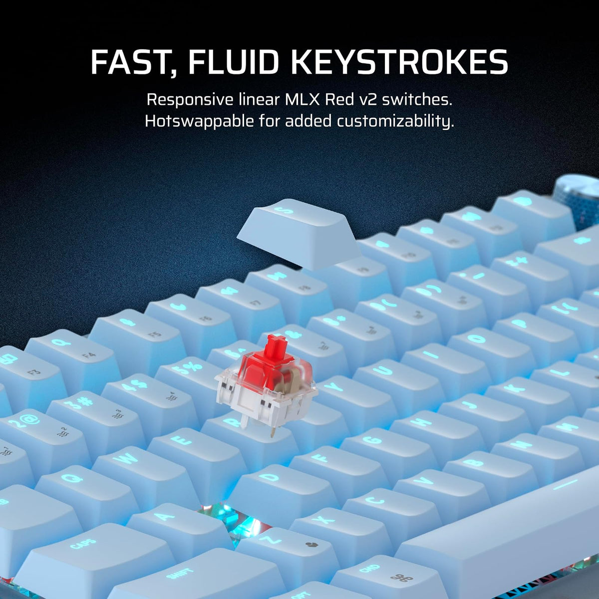 Corsair K65 Plus Teclado mecánico inalámbrico 75% RGB intercambiable en caliente para Mac y iPad – Interruptores lineales MLX Red v2 prelubricados, amortiguamiento de sonido – Diseño QWERTY NA, blanco