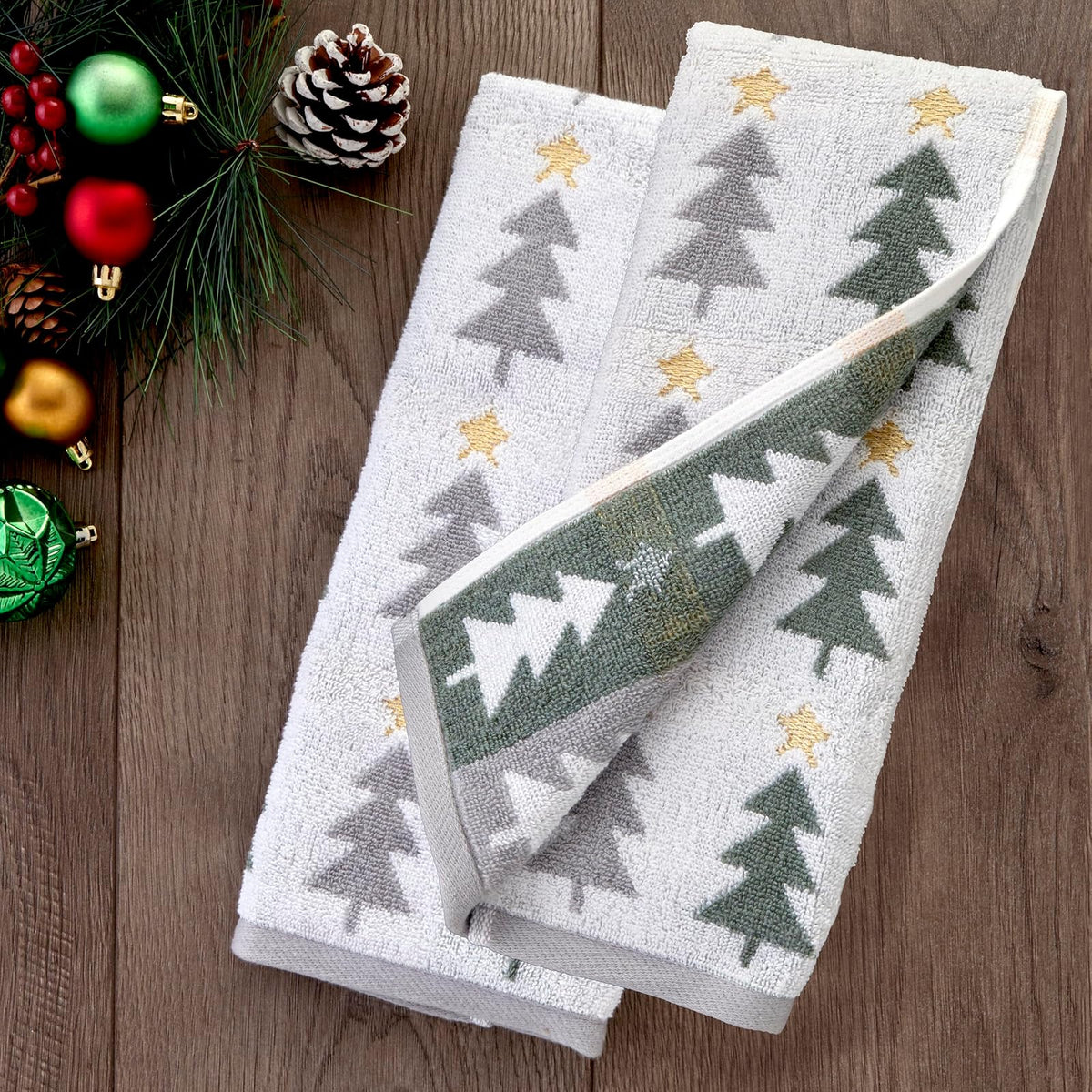 SKL Home - Juego de Toallas de Mano de 2 Piezas de 100% algodón, 100% algodón, Jacquard Reversible, Suave y Absorbente, Decorativo para baño/Cocina/Bar, Multicolor