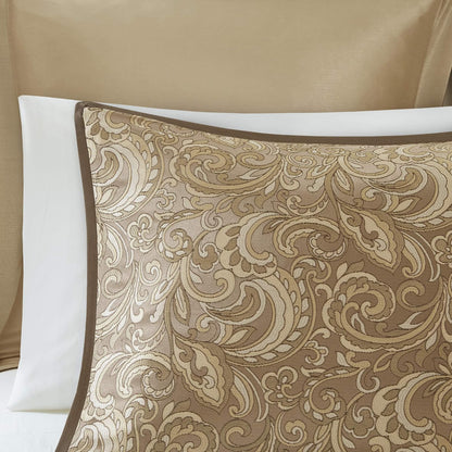 Madison Park Essentials Edredón Brystol Queen | 24 piezas, café, cachemira jacquard, seda sintética, hipoalergénico, juego para habitación