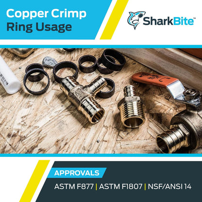 SharkBite Anillos de crimpado de cobre de 3/4 pulgadas, paquete de 25, tubo PEX, PE-RT, 23103CP25