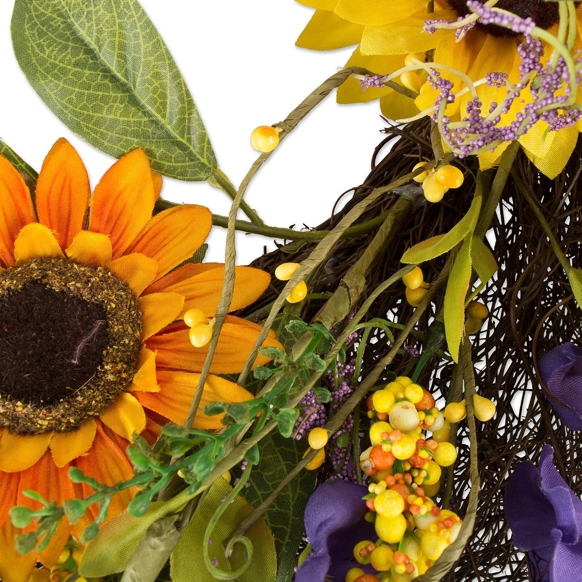 DII CAMZ37427 Corona Decorativa de Temporada Primavera/Verano, Puerta Delantera o decoración de Pared Interior, 55,8 cm de diámetro, Girasol