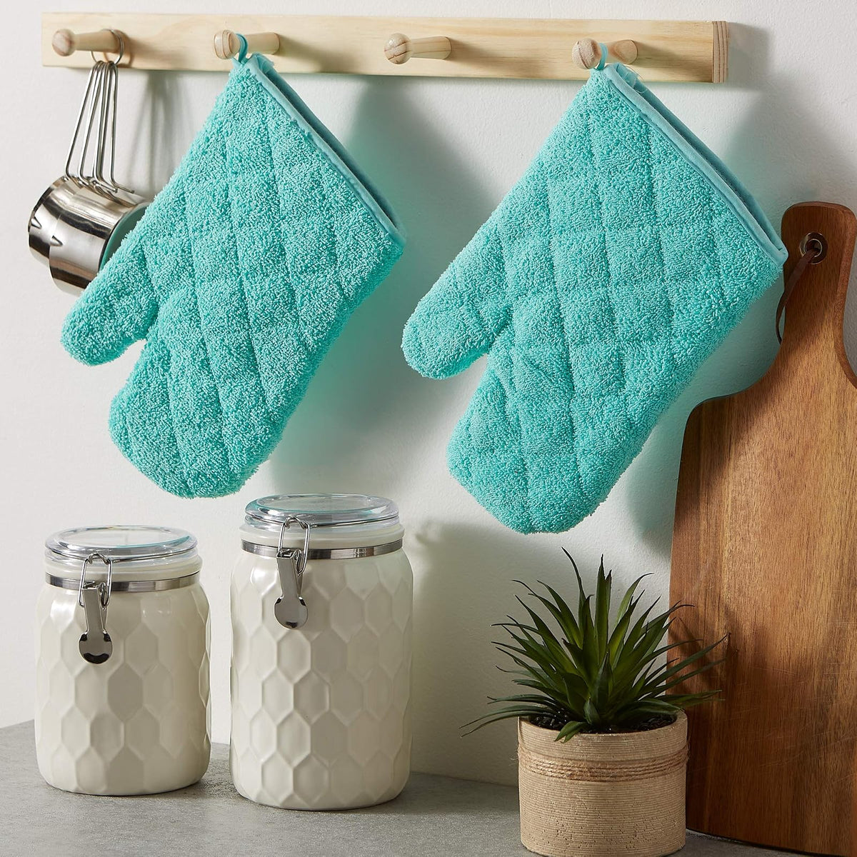 DII 100% Cotton, Machine Washable, Everyday Kitchen Basic Terry Ovenmitt Set of 2, Aqua