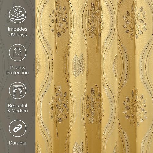 Elegant Comfort Aurora - Juego de Paneles de Cortina de Aspecto Jacquard con Cenefa adjunta, Respaldo para recámara, Sala de Estar, Comedor, 2 Cortinas de 54 x 84 Pulgadas, Color Dorado