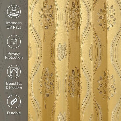 Elegant Comfort Aurora - Juego de Paneles de Cortina de Aspecto Jacquard con Cenefa adjunta, Respaldo para recámara, Sala de Estar, Comedor, 2 Cortinas de 54 x 84 Pulgadas, Color Dorado