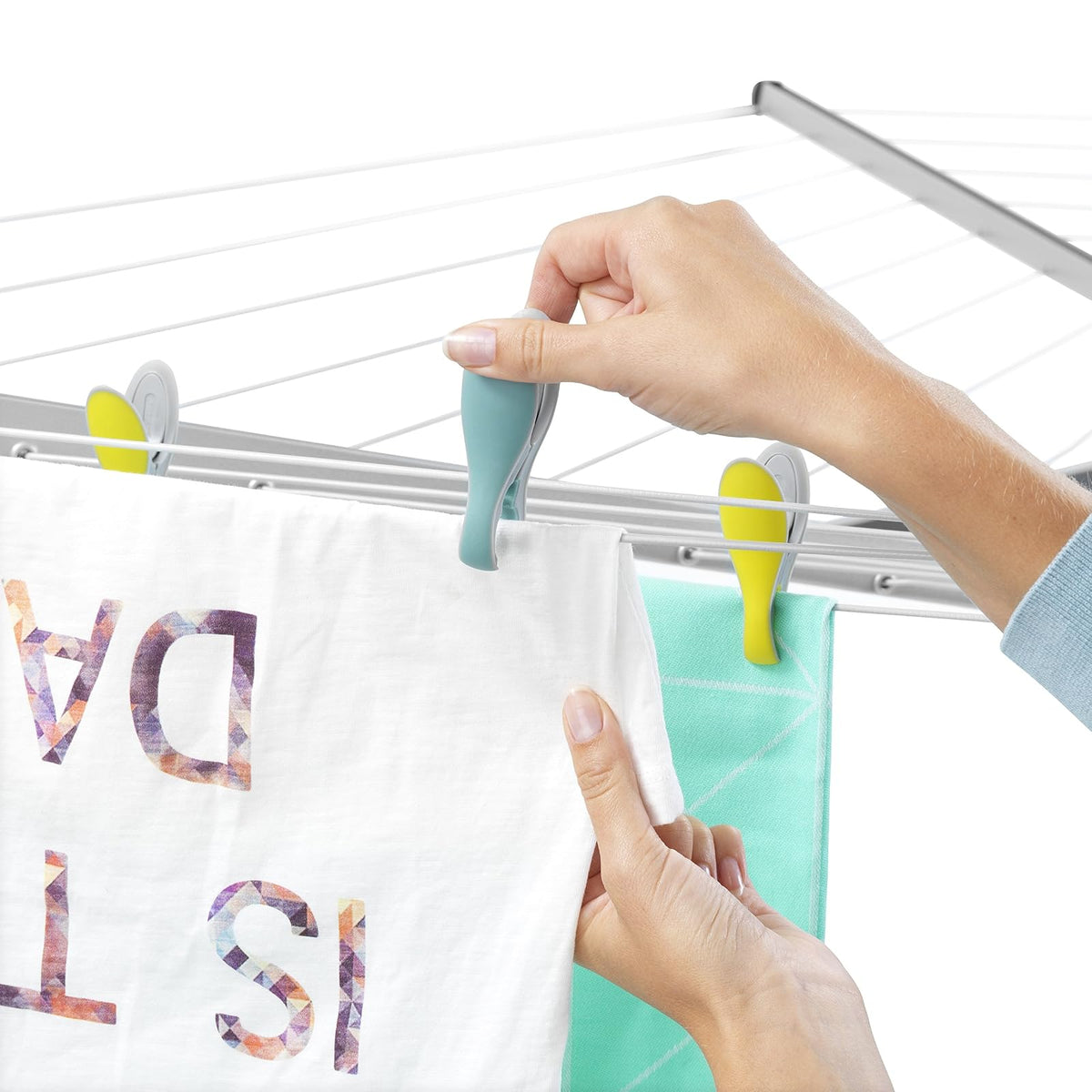 BRABANTIA | Pinzas para Ropa de Colores | Menta y Amarillo | Paquete de 8 Piezas | Agarre Firme y Resistente