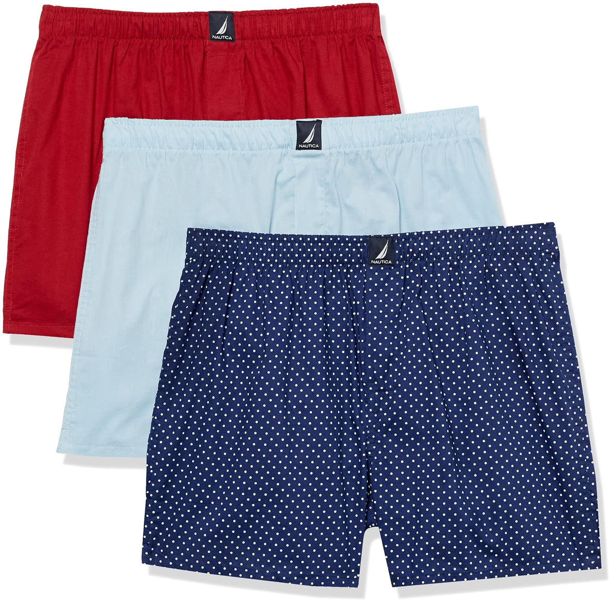 Nautica Calzoncillos Bóxer de Algodón para Hombre, Paquete de 3 - Azul mediodía - Nautica Rojo - Lunares Estampado - G