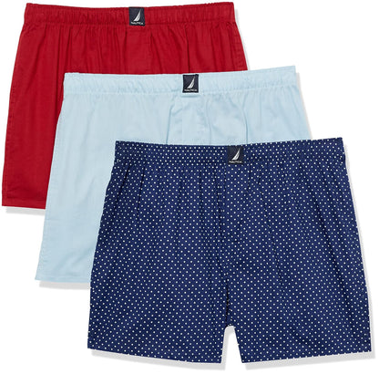 Nautica Calzoncillos Bóxer de Algodón para Hombre, Paquete de 3 - Azul mediodía - Nautica Rojo - Lunares Estampado - G