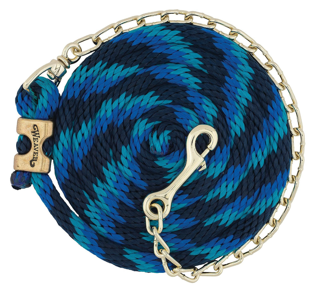 Weaver Leather - Cuerda de Polietileno con Cadena giratoria de Revestimiento de latón, 16 mm x 2.6 m, Azul, Azul Marino, Turquesa (Navy/Blue/Turquoise), 5/8" x8'6
