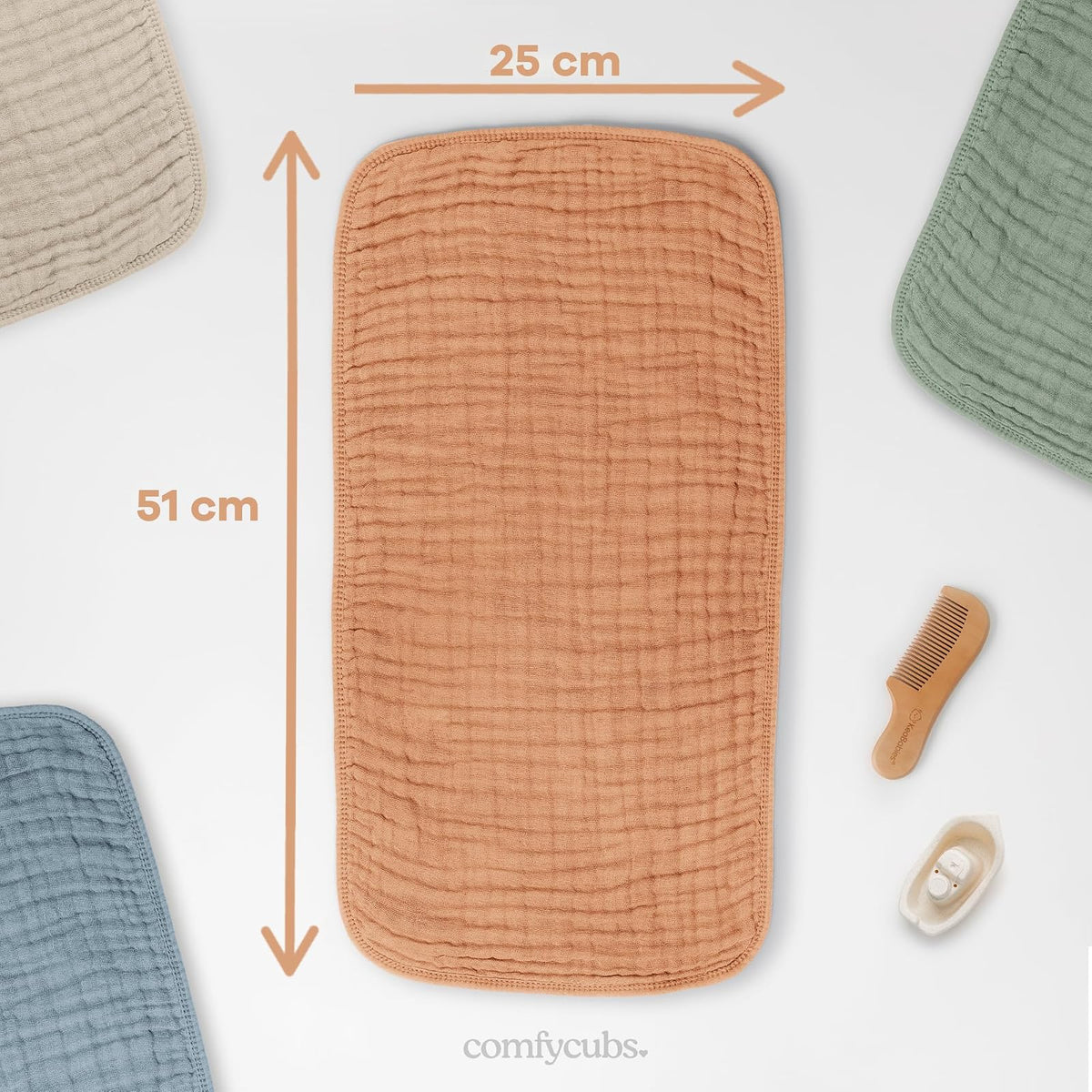 Comfy Cubs Muslin Burp Cloths Large 100% Cotton Hand Washcloths for Babies, Baby Essentials 6 Layers Extra Absorbent and Soft Boys & Girls Baby Rags for Newborn Registry (Caramel 10-Pack, 20" X10")