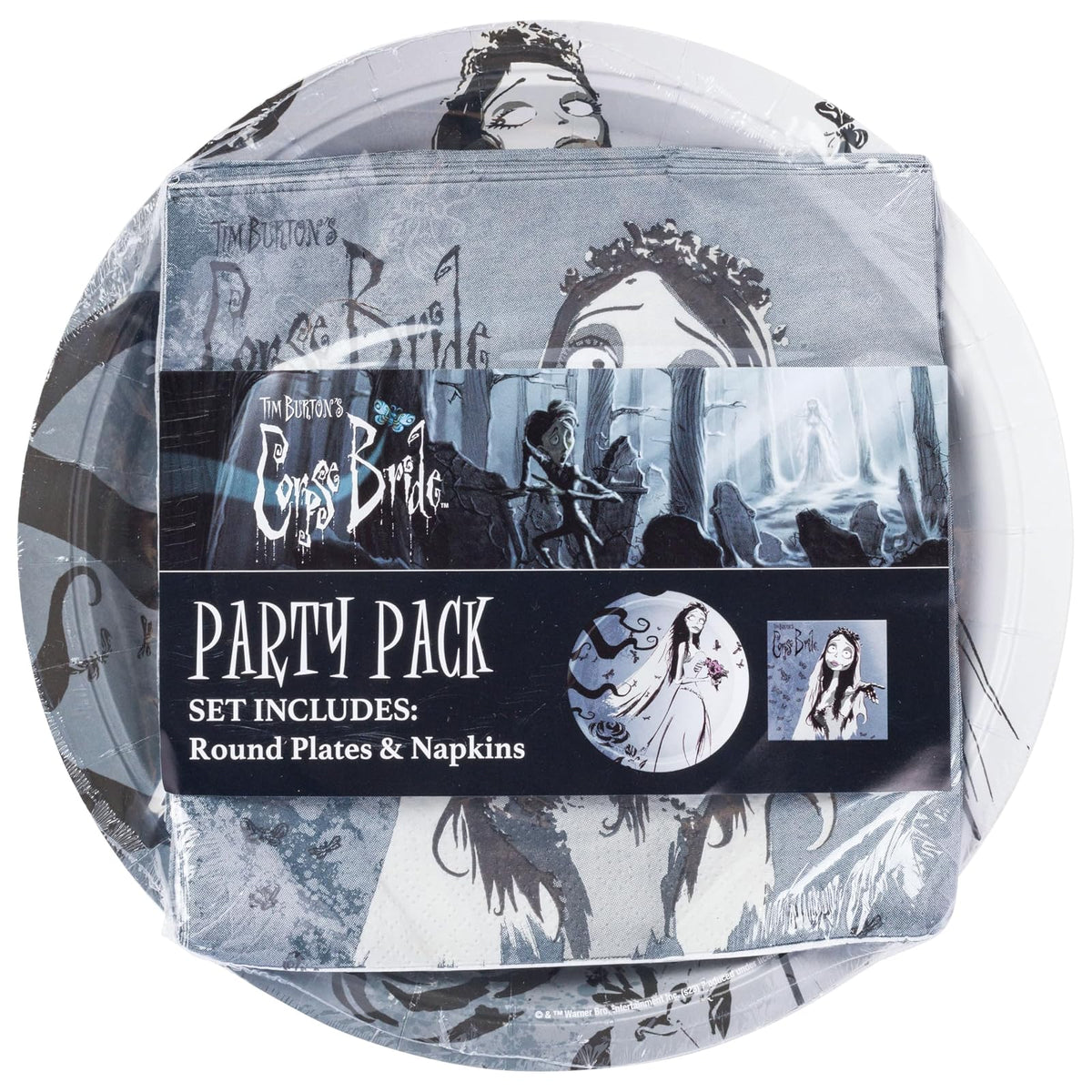 Silver Buffalo Tim Burton's Corpse Bride Paquete de 32 platos y servilletas desechables para fiestas