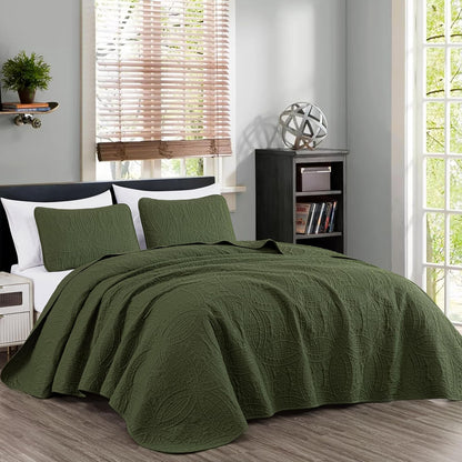 Chezmoi Collection Juego de Colcha Austin 3 Piezas - King - Verde ciprés
