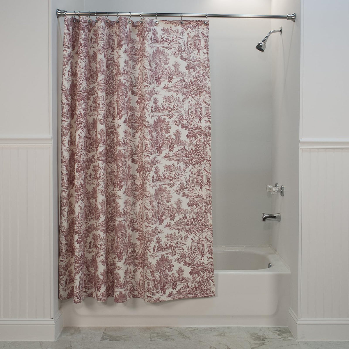 Ellis Curtain Victoria Park Toile Tailored Tier Cortinas de 1.72 m x 60,96 cm, Color Azul, Cortina de Ducha, Rojo