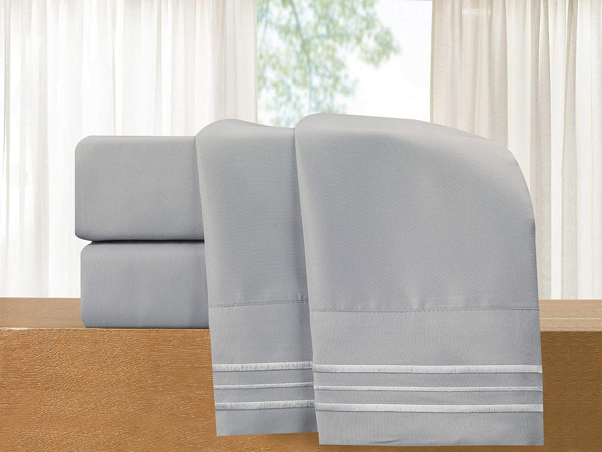 Elegant Comfort Funda de Almohada de 2 Piezas con Bordado de Calidad egipcia de 1500 Hilos, Sedosa, Suave, Resistente a Las Arrugas y a la decoloración, tamaño estándar/Queen, Color Plateado
