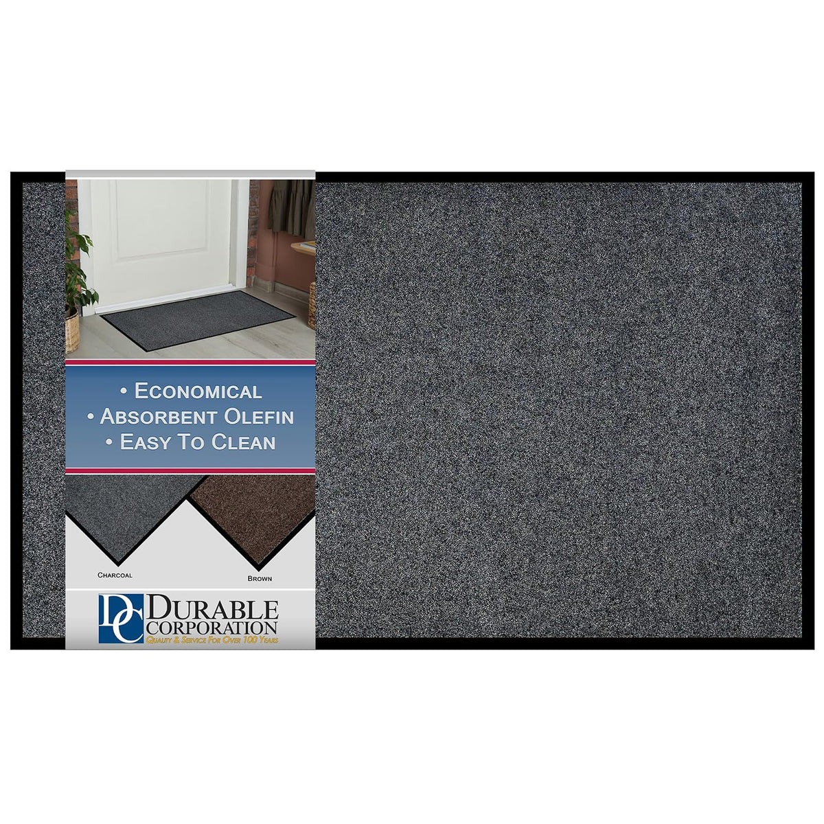 Durable Corporation 654S34CH Wipe-N-Walk - Alfombra de Entrada con Respaldo de Vinilo para Interiores, 3 x 4 pies, Color carbón