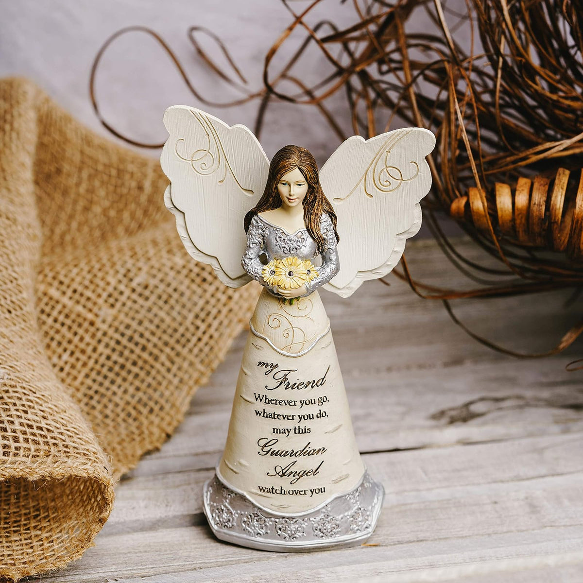 Pavilion Elements Angels - Figura de ángel de la Guarda, Texto Impreso My Friend Wherever You Go, Wherever You Do, May This Guardian Angel Watch Over You, Cifras de ángel coleccionables, 6 Pulgadas