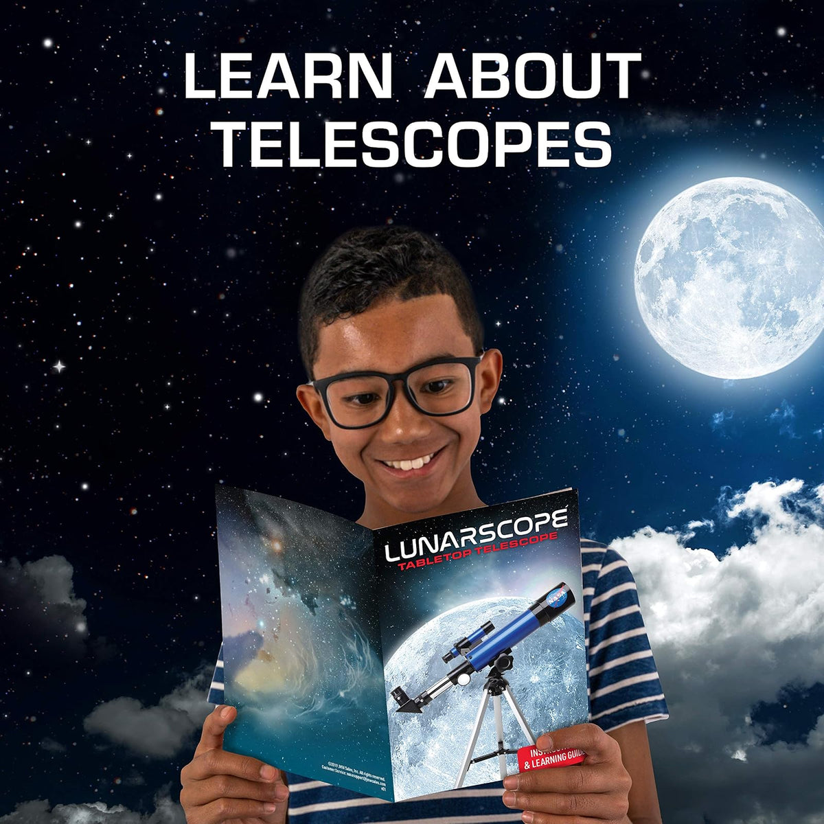 NASA Telescopio lunar para niños – Aumento de 90x, incluye dos oculares, trípode de mesa y alcance del buscador