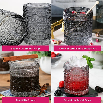 Kate Aspen - Juego de vasos para beber con abalorio de hobbnail clásico, juego de vasos de cóctel, vaso de jugo, tazas de agua, es un gran regalo para anfitriona, regalo para recién casados (gris