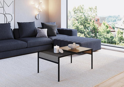 TUGOW Alterego Mesa de Centro Ted Rectangular Color Negro y Madera con Estructura Metálica de Acero MDP