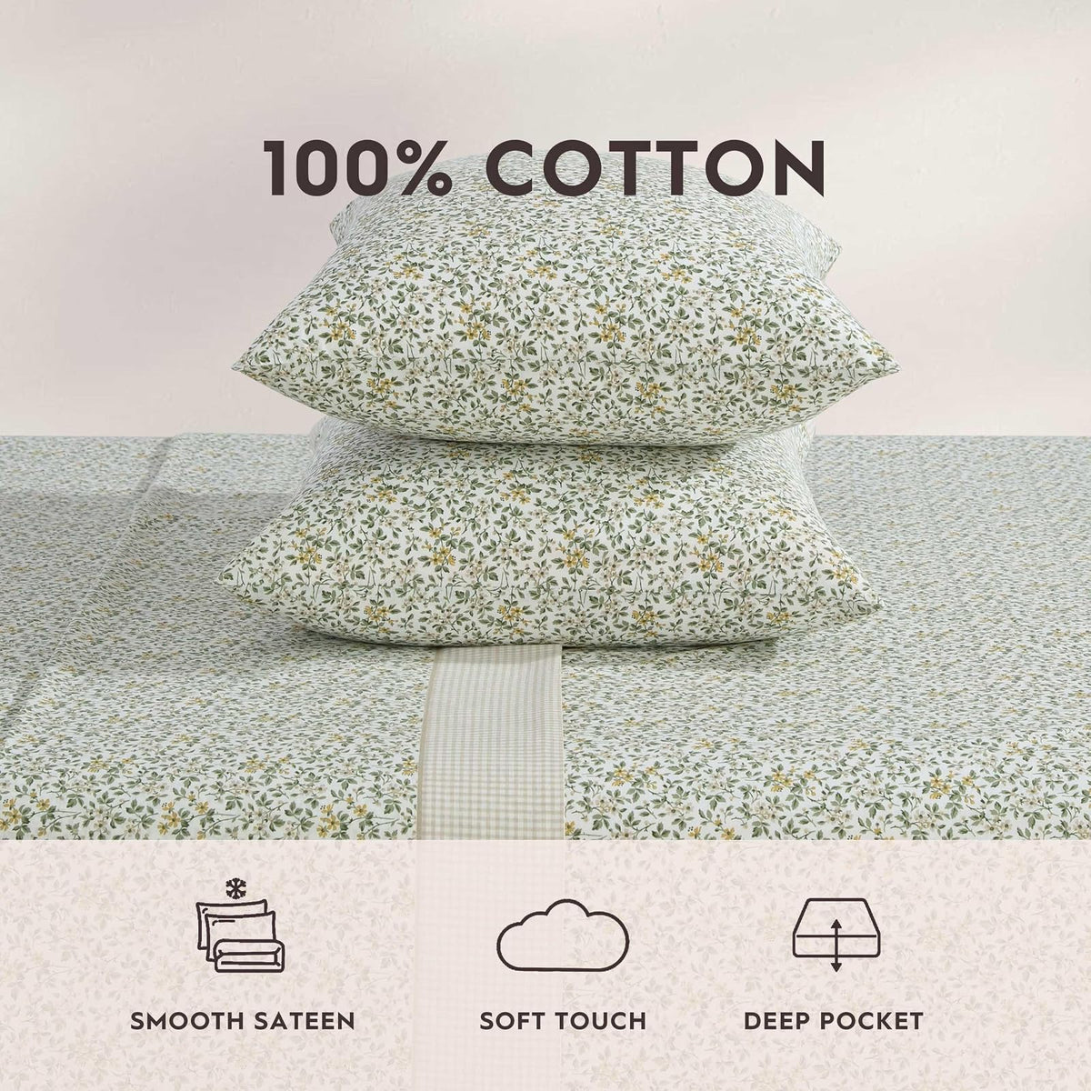 Laura Ashley Juego de sábanas de tamaño King, Transpirable, percal de algodón, Esquinas Tipo Bolsillos Profundos, Elegante, decoración de hogar, Certificado Oeko-Tex, Verde (Tierney Green)