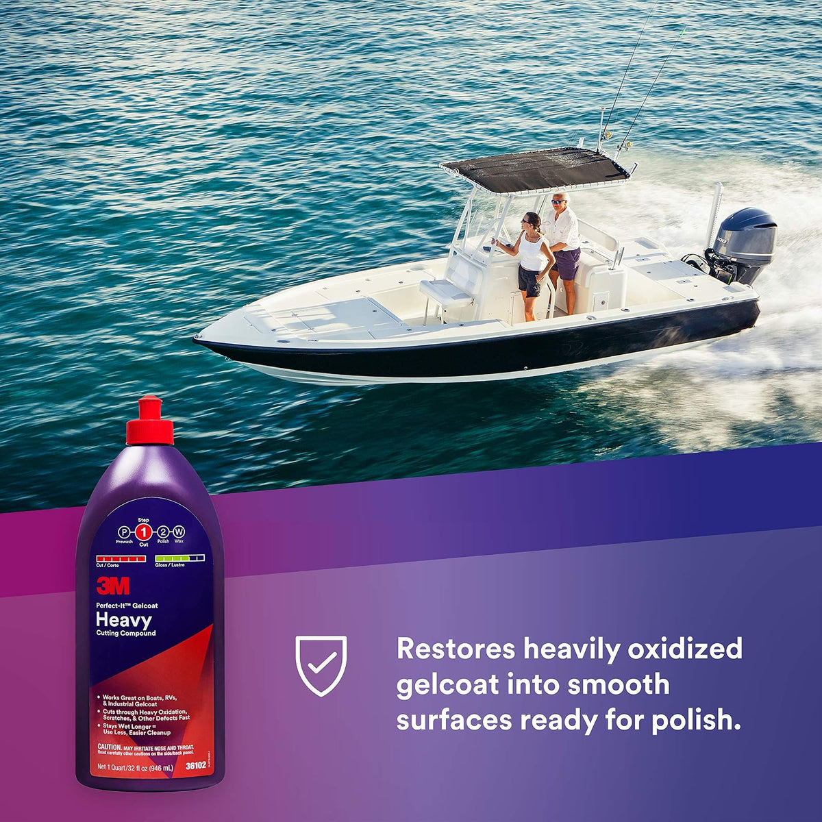 3M Perfect-It Compuesto de Corte Pesado para Gelcoat Blanco 946 ml, 36102 | Removedor de oxidación marina de corte rápido para superficies de gelcoat de barco y RV