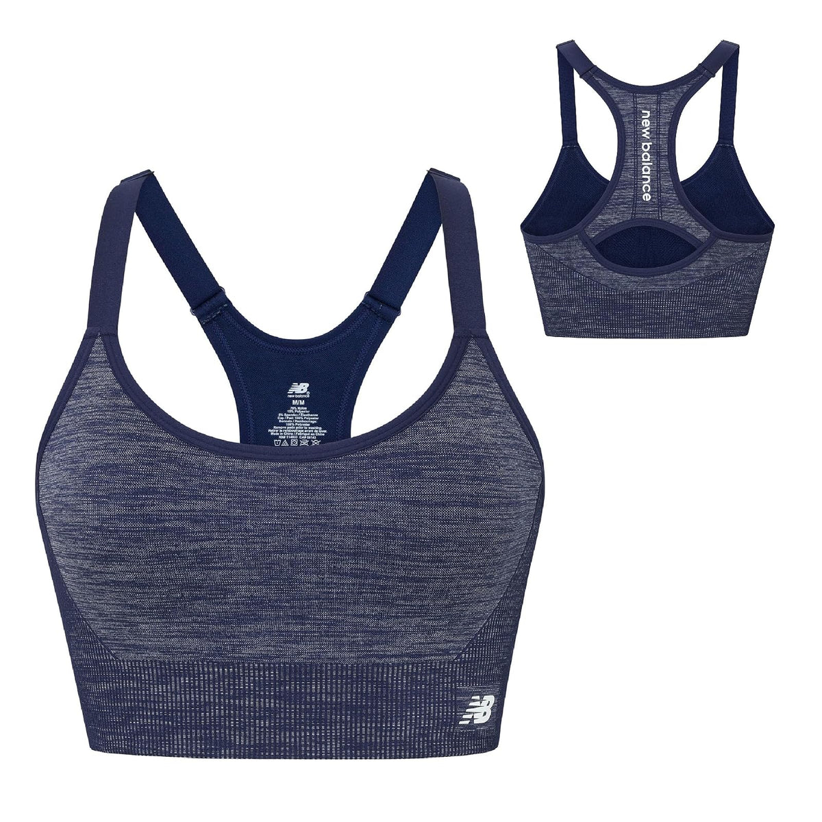 New Balance - Brasier Deportivo Ajustable para Mujer, sin Costuras, con Soporte Medio, con Almohadillas para Orejas extraíbles