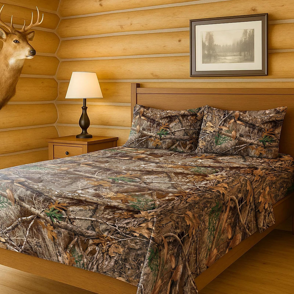 Northwest Realtree Juego de sábanas Queen de 4 Piezas, 1 sábana Bajera, 1 sábana encimera, 2 Fundas de Almohada, Ropa de Cama de Camuflaje, sábanas de Cabina, Realtree Edge