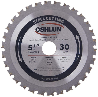 Oshlun SBF-054030 5-3/8-Inch 30 Tooth MTCG Saw Blade with 20mm Arbor (5/8-Inch and 10mm Bushings) for Mild Steel and Ferrous Metals
