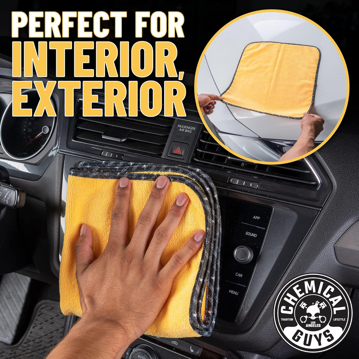 Chemical Guys Toallas de Microfibra Premium de Calidad Profesional, Doradas (16" x 16") (Paquete de 3) - Seguras para Lavar Automóviles, Limpiar el hogar y secar Mascotas