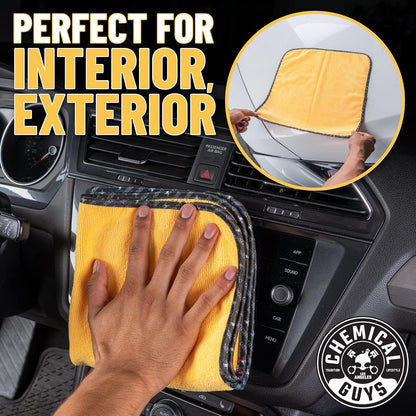 Chemical Guys Toallas de Microfibra Premium de Calidad Profesional, Doradas (16" x 16") (Paquete de 3) - Seguras para Lavar Automóviles, Limpiar el hogar y secar Mascotas