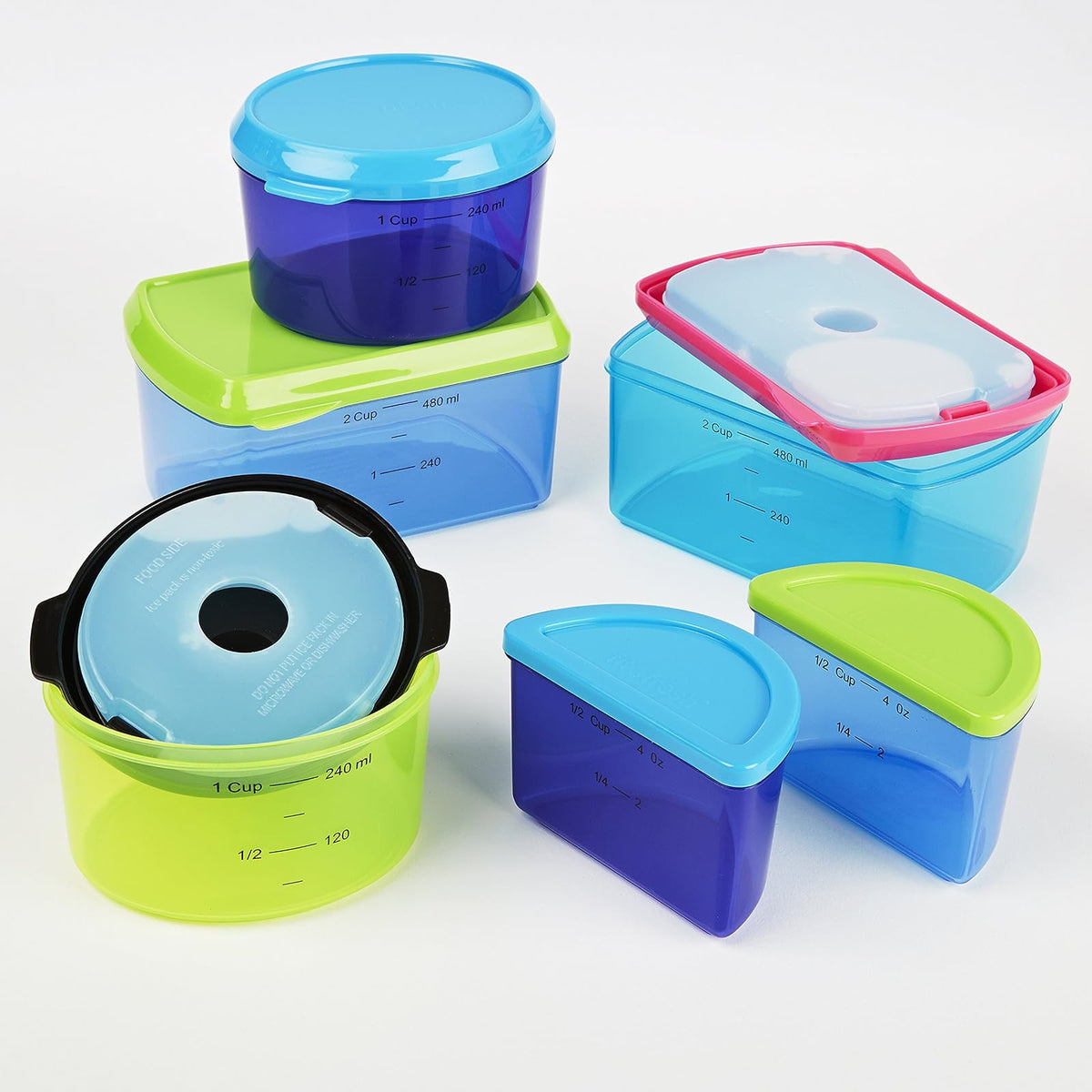 Fit & Fresh Kids' Reusable Lunch Container Kit with Ice Packs, 14-Piece Set, BPA-Free