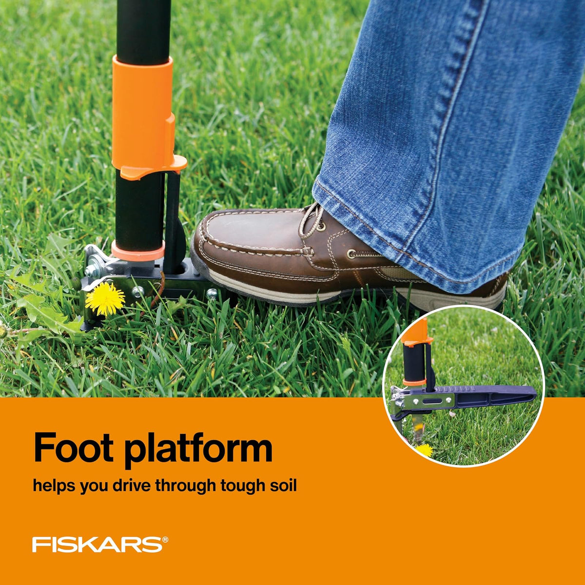 Fiskars - Herramienta de extracción de malezas de pie de 3 Garras, Herramienta de deshierbe Manual con Mango ergonómico de 39 Pulgadas de Largo con Mecanismo de fácil expulsión