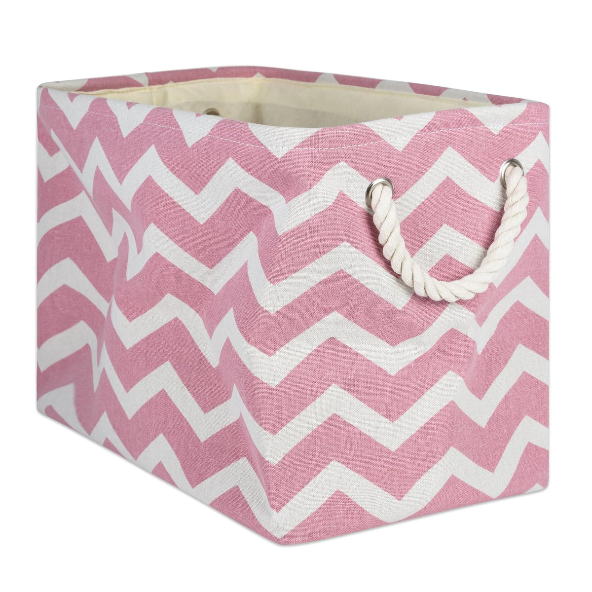 DII Collapsible Polyester Storage Basket or Bin with Durable Cotton Handles, Home Organizer Solution for Office, Bedroom, Closet, Toys, & Laundry (Medium - 16x10x12"), Rose Chevron - 16x10x12" - Rosa