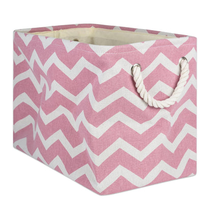 DII Collapsible Polyester Storage Basket or Bin with Durable Cotton Handles, Home Organizer Solution for Office, Bedroom, Closet, Toys, & Laundry (Medium - 16x10x12"), Rose Chevron - 16x10x12" - Rosa