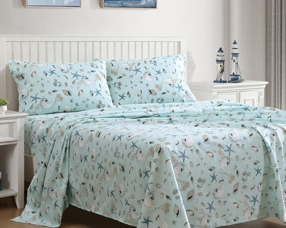 Beatrice Home Fashions Juego de sábanas de Microfibra con Estampado costero, Suave, cómodo, Bolsillos de 14 Pulgadas de Profundidad, Queen, mar Oceanside