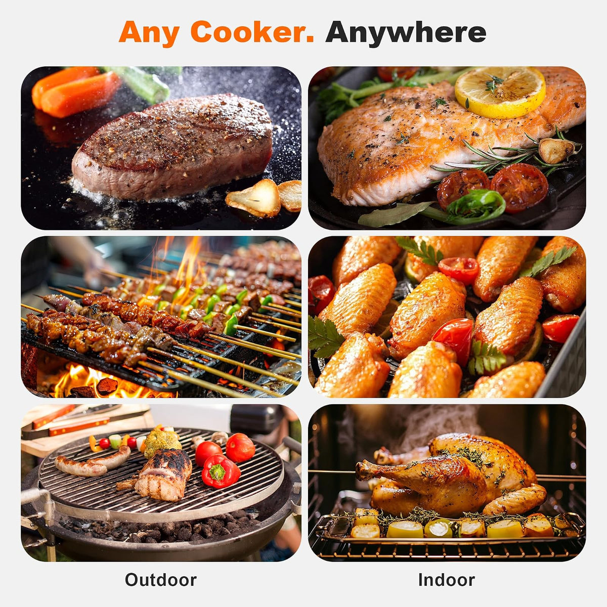 NIGOGOR - Termómetro de carne de doble sonda, base magnética digital inteligente, termómetro inalámbrico Bluetooth, seguimiento remoto y lecturas en tiempo real, iOS y Android, para parrilla, barbacoa