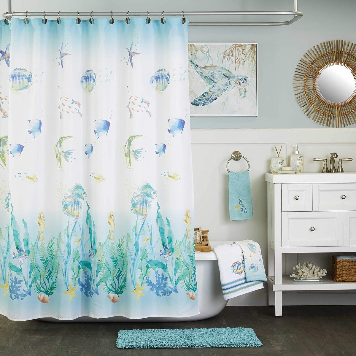 SKL Home - Toalla de Mano de Acuarela oceánica, Color Blanco (Paquete de 2)