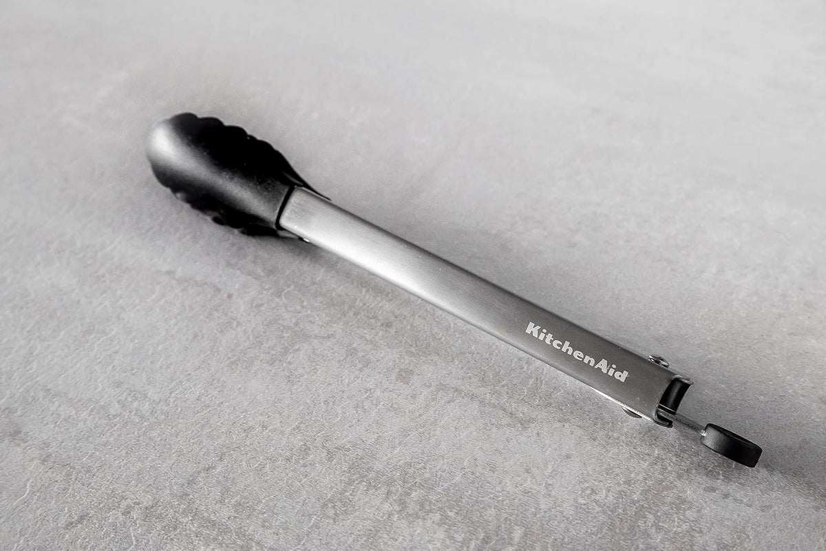 KitchenAid Pinzas de Cocina de Acero Inoxidable, Colección Classic Black Premium, 30 cm, con Puntas de Silicona Antideslizante